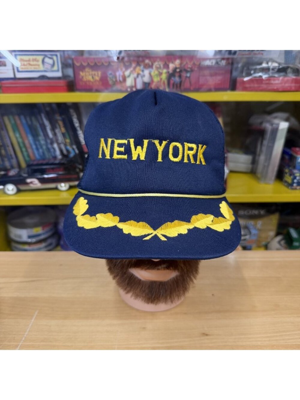 New York Scrambled Eggs Laurel Leaf Trucker Hat Blue Polyester 1980s M/L Used